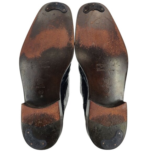 Vintage R. Martegani Italian Exotic Alligator Men size 15M Navy Blue Dress Shoes - Picture 4 of 11